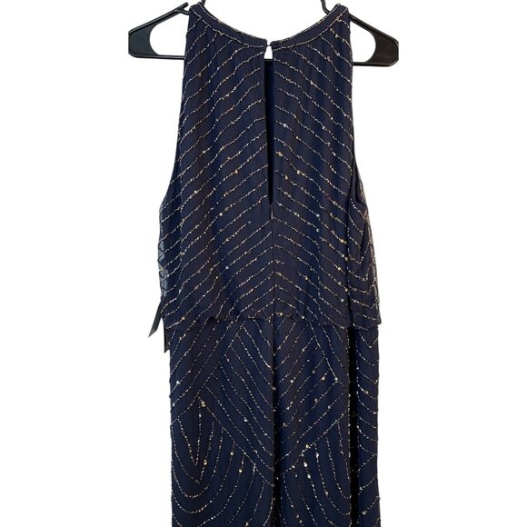 Adrianna Papell 18 Bead Halter Blousen Gown Navy Dress Art Deco Formal NwD - Picture 10 of 14